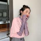 Long-sleeve Lettering Mesh Top / Elbow-sleeve T-shirt