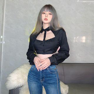 Long-sleeve Cut Out Cropped Top