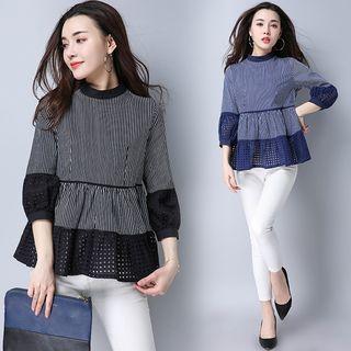 3/4-sleeve Mesh Panel Blouse