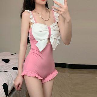 Spaghetti-strap Bow Accent Swimsuit