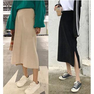 Slit-side Midi A-line Skirt