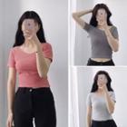 Stripe Short-sleeve Cropped T-shirt