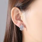 Rhinestone 925 Sterling Silver Leaf Earring Leaves - Silver - One Size