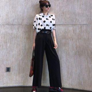 Dotted Short-sleeve Shirt / Wide Leg Pants