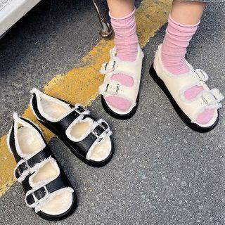Buckled Fleece-lined Slingback Sandals