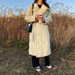 Open-front Duck Down Padded Coat With Sash