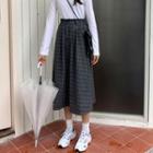 High-waist Plaid Woolen Midi Skirt