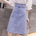 High-waist Buttoned A-line Skirt With Belt