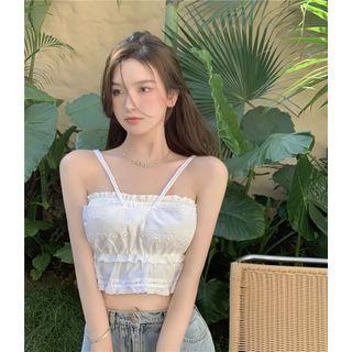 Eyelet Camisole Top / Denim Mini A-line Skirt