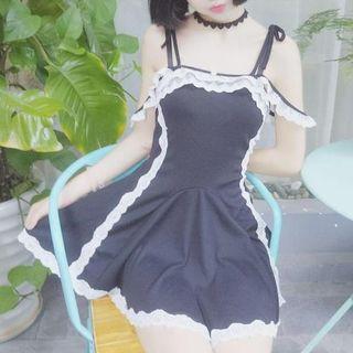 Lace Trim Tie Strap Mini Dress