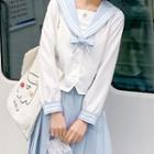 Embroidered Sailor-collar Long-sleeve Top
