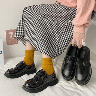Plain Buckled Faux Leather Loafers