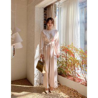 Tie-waist Monotone Jumpsuit