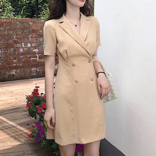 Short-sleeve Mini A-line Dress Khaki - One Size
