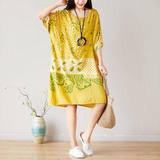 Print Elbow-sleeve Shift Dress