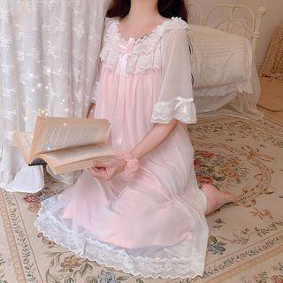 Lace Trim Short-sleeve Sleep Dress