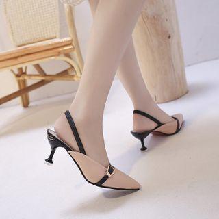 Pointed Slingback Flared Heel Mules