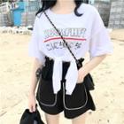 Set: Elbow-sleeve Letter T-shirt + Wide-leg Shorts As Shown In Figure - One Size