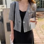 Collarless Checked Cropped Jacket