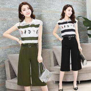 Set: Printed Tank Top + Cropped Wide-leg Pants