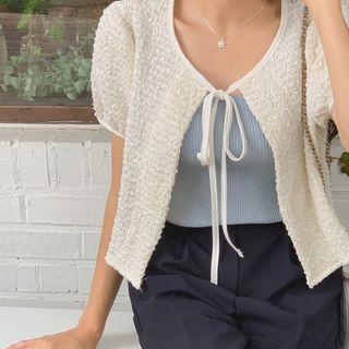 Tie-front Textured Cardigan