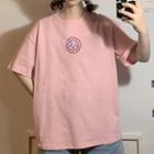 Smiley Face Embroidered Short-sleeve Top