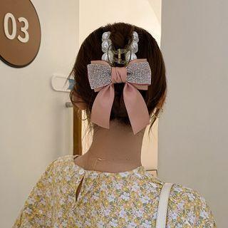 Faux Pearl Rhinestone Bow Hair Claw