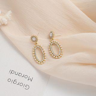 Faux Pearl Rhinestone Oval Drop Earring