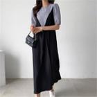 Puff-sleeve Color-block Dress Black - One Size