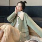 Color Block Collar Button Coat White - One Size