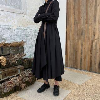 Asymmetrical Hem Midi Shirtdress Black - One Size