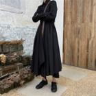 Asymmetrical Hem Midi Shirtdress Black - One Size