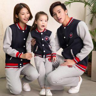 Family Matching Striped Trim Applique Baseball Jacket