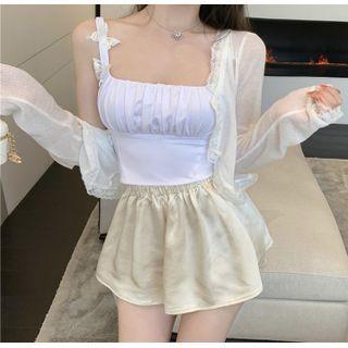 Lace Trim Cardigan / Butterfly Applique Camisole Top / Shorts