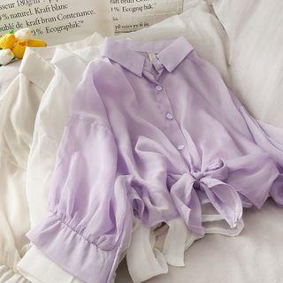 Ribbon-hem Sheer Chiffon Shirt