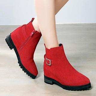 Genuine Leather Buckled Ankle Boots