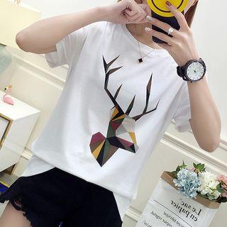 Short-sleeve Deer Print T-shirt