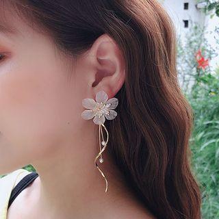 Faux Pearl Petal Fringed Earring 1 Pair - As Shown In Figure - One Size