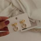 Bow Alloy Faux Pearl Hoop Dangle Earring 1 Pair - 925 Silver Stud - Gold - One Size