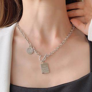 Lettering Charm Chunky Chain Necklace 1 Pc - Lettering Charm Chunky Chain Necklace - Silver - One Size
