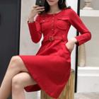 Long-sleeve Pocket-detail Mini A-line Dress