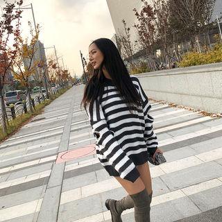 Perforated Striped Knit Top Black - One Size