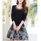 Long-sleeve Mock Two Piece A-line Dress