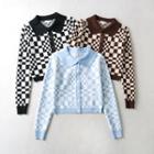 Collared Checkerboard Cropped Cardigan