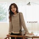 Piped Round-neck Stripe Knit Top