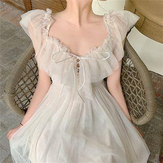 Cold Shoulder Ruffle Trim A-line Dress Dress - One Size