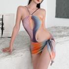 Spaghetti-strap Gradient Cut-out Swimsuit