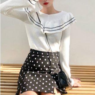 Contrast Trim Long-sleeve Knit Top White - One Size