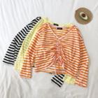 Striped Front Drawstring Long-sleeve T-shirt