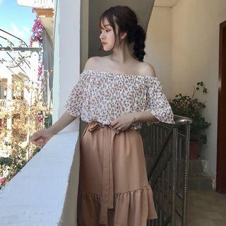 Mock Two-piece Elbow-sleeve Print Dress
